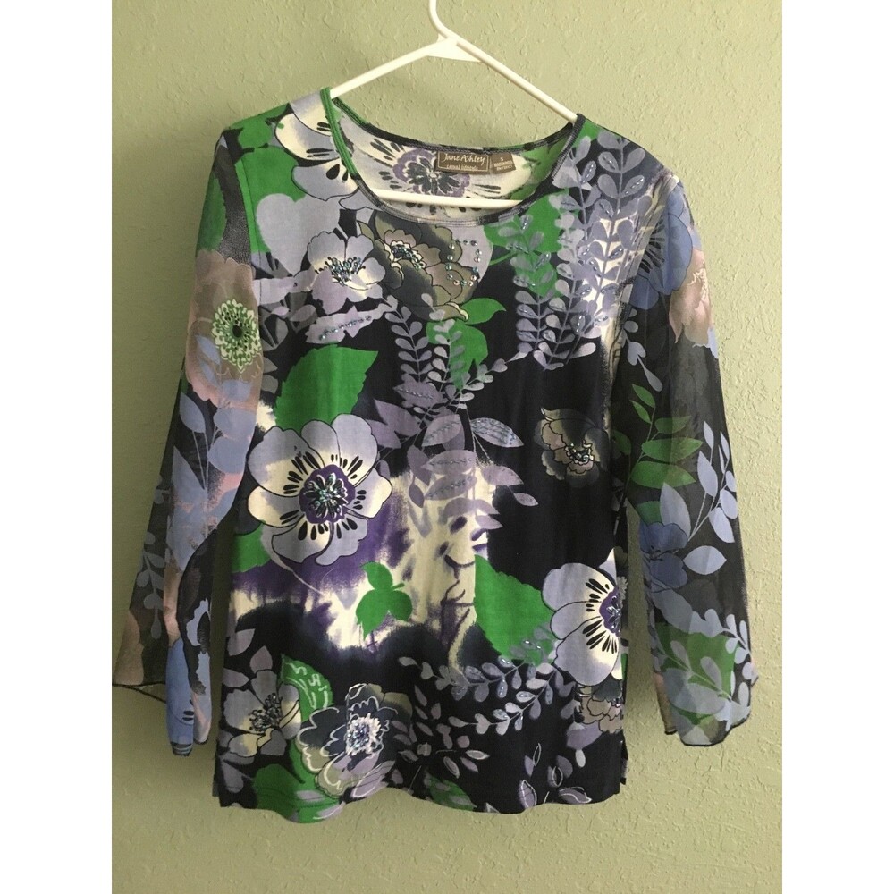 Jane Ashley Women's Size S Beaded Casual Lifestyle Knit Floral Top